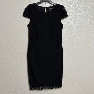 Allen B Allen Schwartz Black Lace Detail Sheath Dress Cap Sleeve Knee‎ Length 8